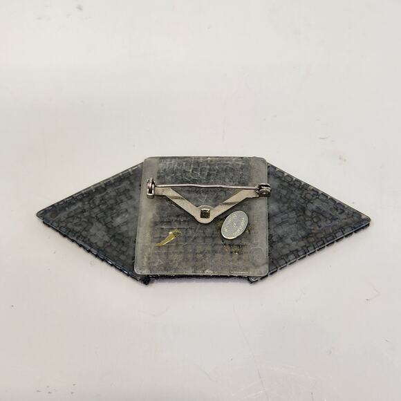 Roxanne Assoulin Geometric Brooch Pin Rhinestone Red Green Clear Art Deco Style - Picture 4 of 6